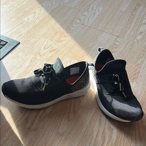 Black and White Sneakers with Leopard Accent